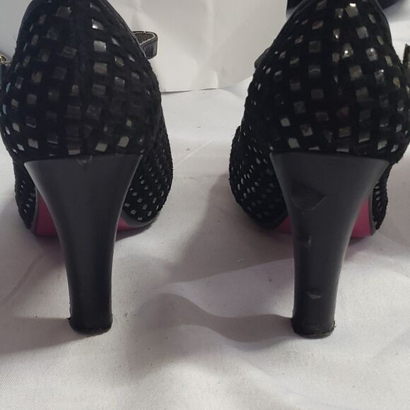 Poetic License of London Black rosette maryjane sz 6.5 Preowned - Picture 3 of 11